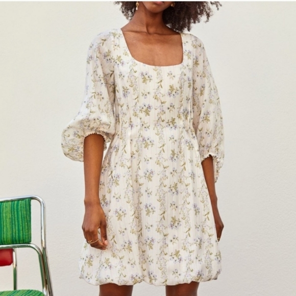 H&M x Brock Collection Lyocell Blend Floral Balloon Puff Sleeve Mini Dress XXL - Picture 4 of 15